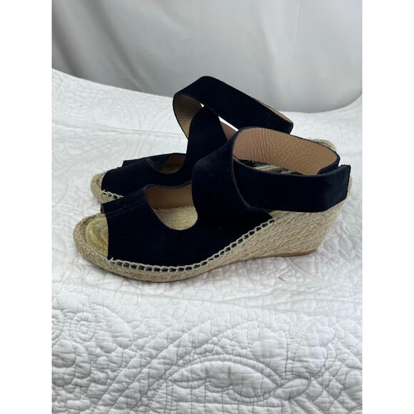 Bettye Muller Women 7 Espadrille Black Suede Strap Wedge Heel Vacation Sandal - Picture 11 of 11